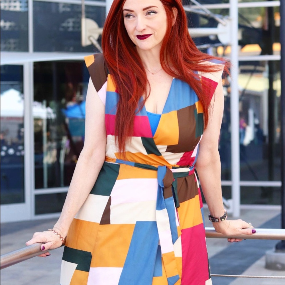 Hutch brand wrap color block maxi dress size L 14